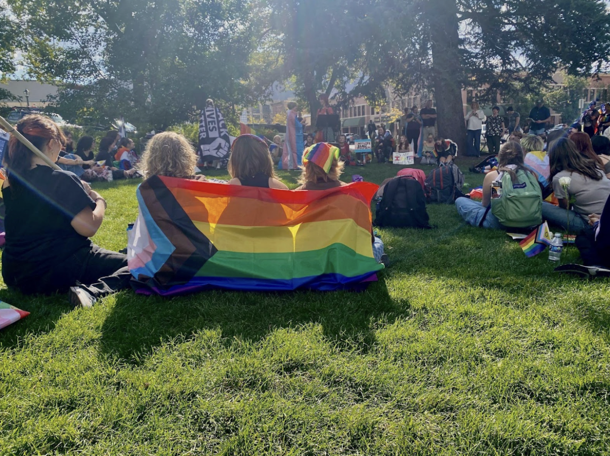 The community listens to other students talking about their rights from black lives matter to LGBTQ+ rights at Buckley Park on October the 15th. The protest was held to allow flags to be put back in classrooms and to say that students' identity isn’t political.

